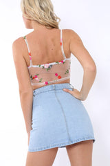 Sheer mesh floral embroidered bralet - Amy