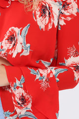 Red Floral One Sleeved Crop Top - Beatrice