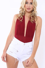 Wine Plunge Halterneck Bodysuit - Lona