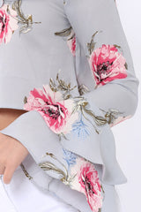 Grey Floral One Sleeved Crop Top - Beatrice