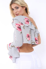 Grey Floral One Sleeved Crop Top - Beatrice