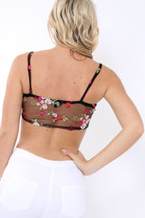 Black Sheer mesh floral embroidered bralet - Amy