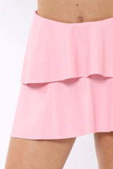 Pink PU Leather Mini Skirt with Frill Detail - Haisley