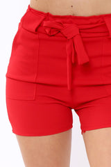 Red Paperbag Tie Waist Shorts - Billie
