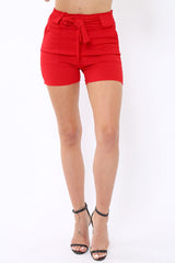 Red Paperbag Tie Waist Shorts - Billie