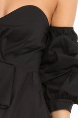 Black Sweet Heart Bardot Top with Ruched Sleeves - Kinza