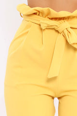 Yellow Paper Bag Tie Waist Cigarette Trousers - Karmen