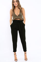 Khaki Frill Hem Crop Top - Keya