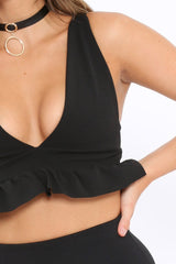 Black Frill Hem Crop Top - Keya