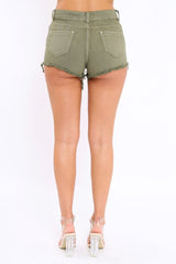 Khaki Distressed High Waist Shorts - Lyla