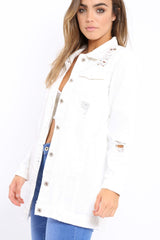White Distressed Denim Jacket - Saima