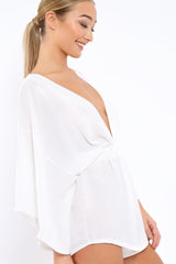 White Kimono Plunge Playsuit - Alisa