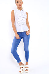 White Sleeveless Ruffle Shirt - Samarra