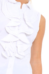 White Sleeveless Ruffle Shirt - Samarra
