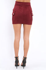 Burgundy Suedette Lace Up Skirt - Ressie