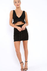Black Suedette Lace Up Skirt - Ressie