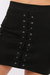 Black Suedette Lace Up Skirt - Ressie