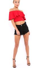 Red Bardot Crop Top - Justine