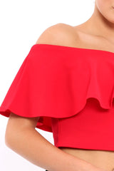 Red Bardot Crop Top - Justine