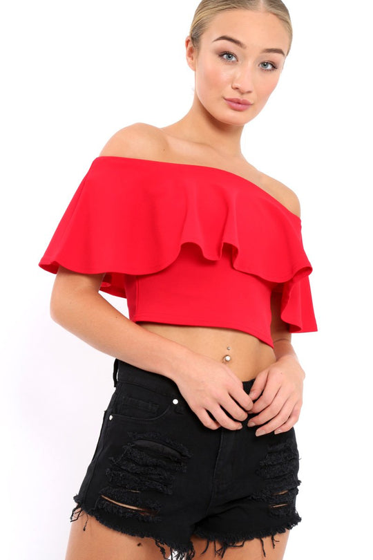 Red Bardot Crop Top - Justine