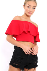 Red Bardot Crop Top - Justine