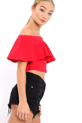 Red Bardot Crop Top - Justine
