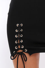 Black Soft Stretch Skirt with Lace Up Detail - Zarrah