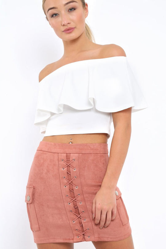Dusty Pink Suedette Lace Up Skirt - Ressie