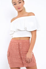 Dusty Pink Suedette Lace Up Skirt - Ressie