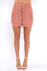 Dusty Pink Suedette Lace Up Skirt - Ressie