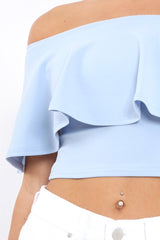 Light Blue Bardot Crop Top - Justine