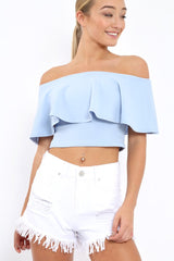 Light Blue Bardot Crop Top - Justine