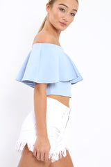 Light Blue Bardot Crop Top - Justine