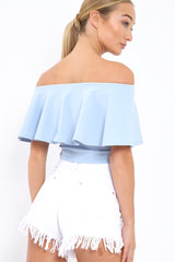 Light Blue Bardot Crop Top - Justine