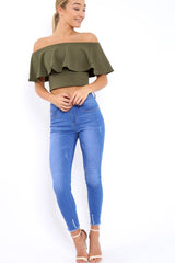 Khaki Bardot Crop Top - Justine