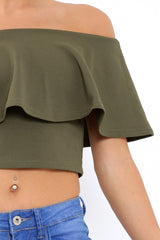 Khaki Bardot Crop Top - Justine