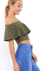 Khaki Bardot Crop Top - Justine
