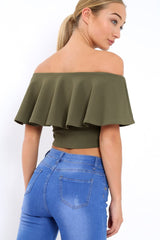 Khaki Bardot Crop Top - Justine