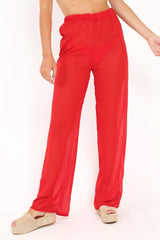 Red Shirred Wide Leg Trousers - Kamori