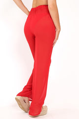 Red Shirred Wide Leg Trousers - Kamori