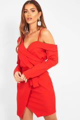 Red Off The Shoulder Blazer Dress - Halia