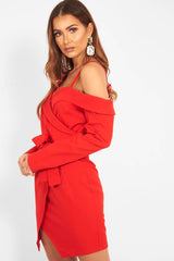 Red Off The Shoulder Blazer Dress - Halia