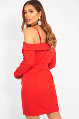 Red Off The Shoulder Blazer Dress - Halia