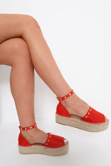 Red Faux Suede Studded Flatforms - Adabelle