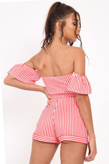 Red and White Striped Bardot Playsuit - Suzey