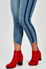 Red Suede Gold Detail Heeled Ankle Boots - Annison