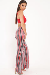 Red Aztec Print Flare Trousers - Brena