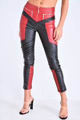 Red PU Colour Block Trousers - Mammie