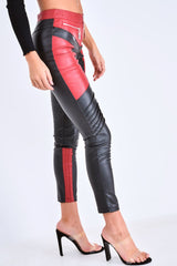 Red PU Colour Block Trousers - Mammie