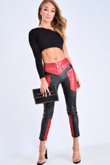 Red PU Colour Block Trousers - Mammie